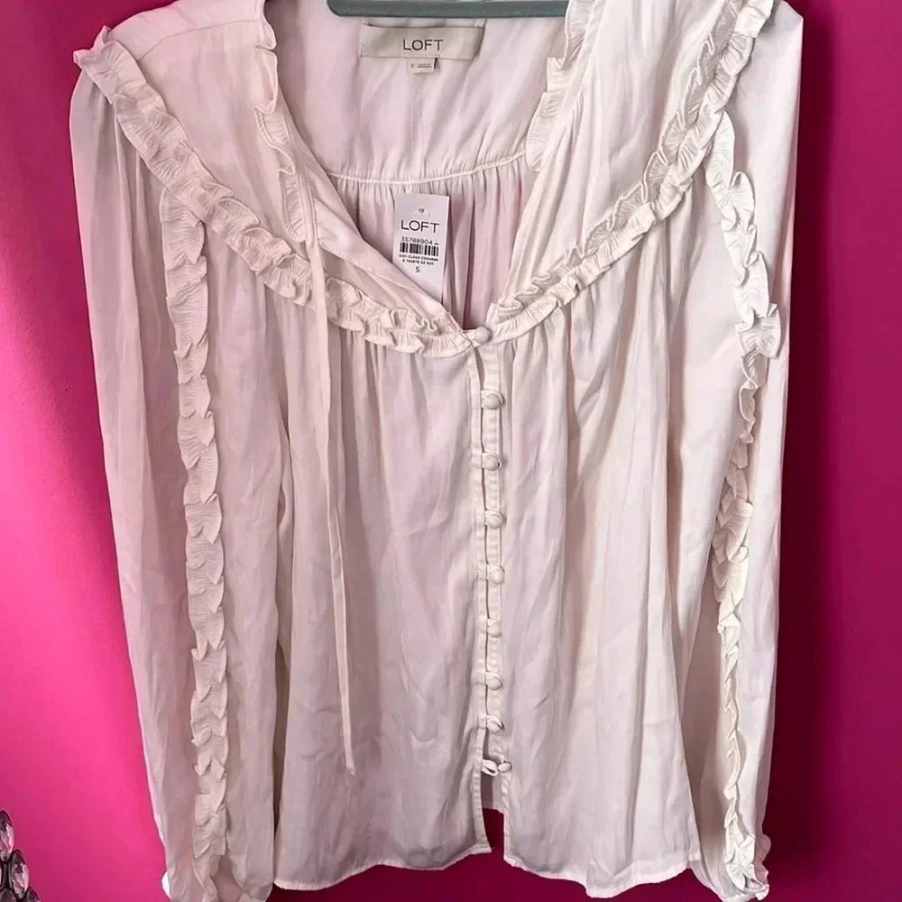Loft ruffle blouse long sleeved buttondown new
